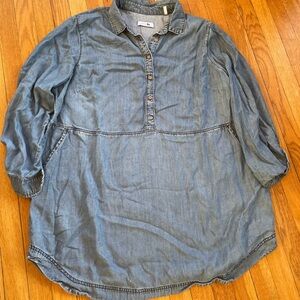 Plus Size 20 Chambray Denim Tunic Top Lyocell Button Front Blue Casual Shirt